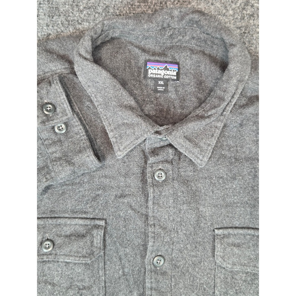 Patagonia Organic Cotton Flannel Shirt Mens XXL Grey Long Sleeve Button Up